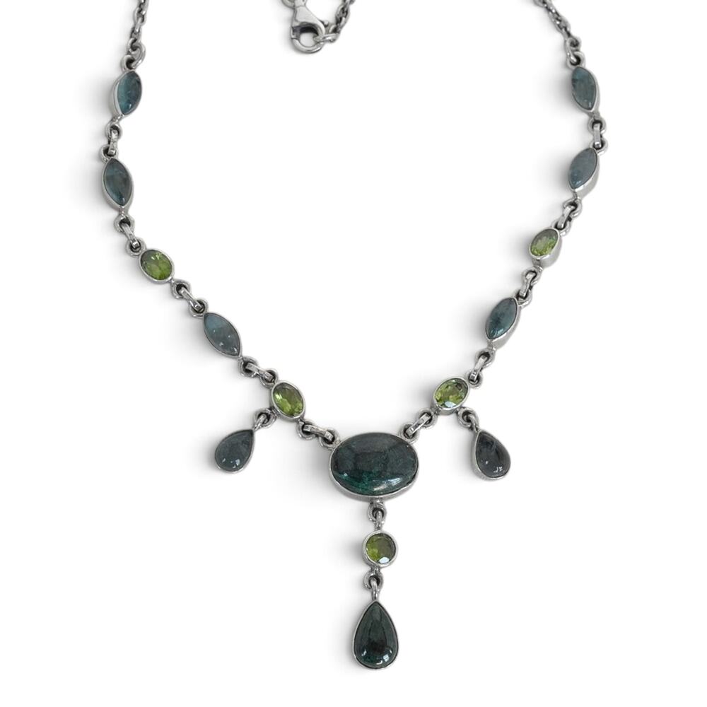 Nicky Butler Sterling Silver Multi Gemstone Y Drop Necklace Peridot Jade